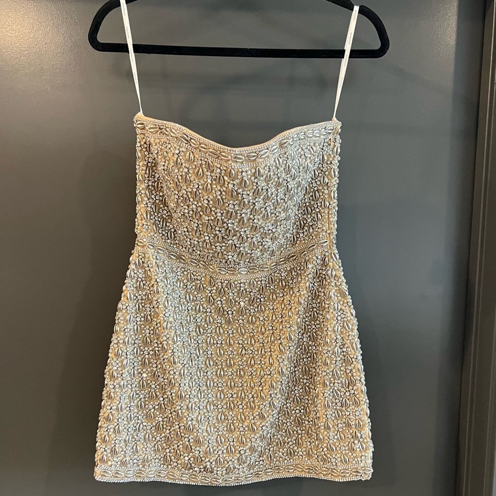 Retrofete Heather Mini Dress Champagne Shell Beaded Sequin Bridal Bachelorette S
